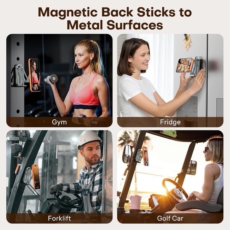 Omoton حامل ثلاثي القوائم دوار 360° مع مغناطيس MagSafe، حامل هاتف مغناطيسي من الألمنيوم قابل للتعديل لجهاز iPhone 17/16/15/14 Pro Max Air، حامل هاتف قابل للطي يناسب الفلوغ، وصالة الألعاب الرياضية، واحتياجات السفر، رمادي - Image 4